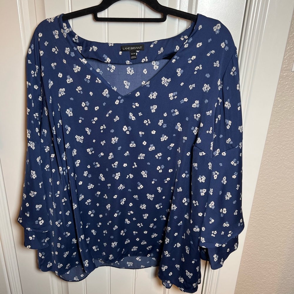 Lane Bryant Plus Size Blue Floral Print Blouse 22/24